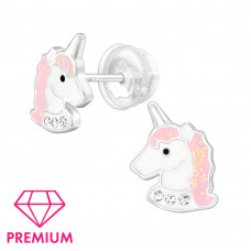 Unicorn Children's Sterling Silver Premium Kid Ear Studs with Crystal and Epoxy
