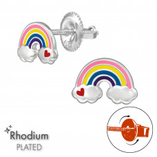 Rainbow Children's Sterling Silver Screw Back Ear Studs with Epoxy