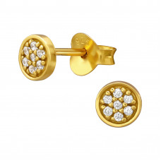 4.7mm Circle Sterling Silver Gold Plated Ear Studs with 14x Cubic Zirconia