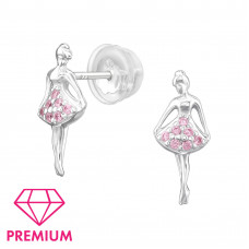 Ballerina Children's Sterling Silver Premium Kid Ear Studs with Cubic Zirconia