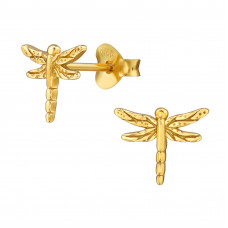 Dragonfly Sterling Silver Gold Plated Ear Studs