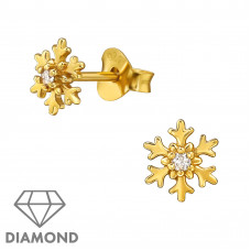 Snowflake Sterling Silver Ear Studs with 1.5mm Diamonds