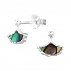 Leaf Sterling Silver Ear Studs with Abalone Shell