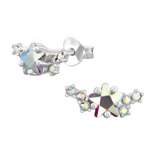 Star Sterling Silver Ear Studs with 5mm Star Cubic Zirconia and 12x Crystal AB
