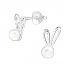 Rabbit Sterling Silver Ear Studs with Imitation Pearl