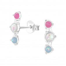 Curved Sterling Silver Ear Studs with Round Imitation Opal