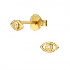 5mm Evil Eye Sterling Silver Gold Plated Ear Studs with 2x Cubic Zirconia
