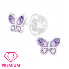Butterfly Children's Sterling Silver Premium Kid Ear Studs with Crystal