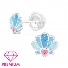 Shell Children's Sterling Silver Premium Kid Ear Studs with Crystal and Epoxy