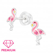 Flamingo Children's Sterling Silver Premium Kid Ear Studs with Crystal and Epoxy