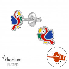 Bird Children's Sterling Silver Screw Back Ear Studs with Epoxy