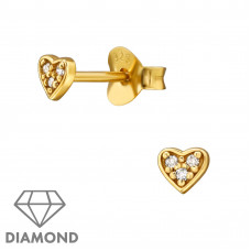 Heart Sterling Silver Ear Studs with 1mm Diamonds