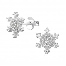 9mm Snowflake Sterling Silver Ear Studs with 26x Cubic Zirconia