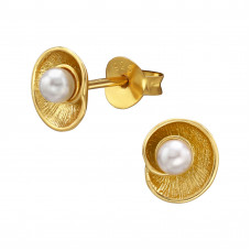 7mm Shell Sterling Silver Gold Plated Ear Studs with Imitation Pearl