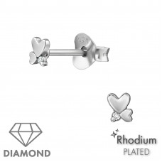 Connected Hearts Sterling Silver Ear Studs with 1mm Diamonds