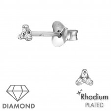 Triangular Cluster Sterling Silver Ear Studs with 1mm Diamonds