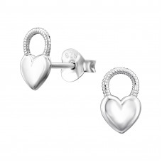 9mm Heart Lock Sterling Silver Ear Studs