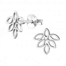 Six Elongated Marquise Shaped Flower Petals Sterling Silver Ear Studs