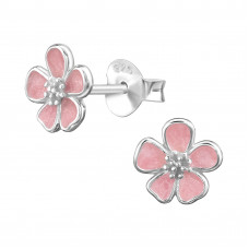 7mm Five-Petal Flower Sterling Silver Ear Studs with Epoxy