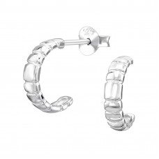 Tile Pattern Half Hoop Sterling Silver Ear Studs