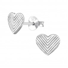Chevron Pattern Heart Sterling Silver Ear Studs