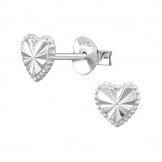 6mm Faceted Heart Sterling Silver Ear Studs
