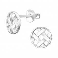 8mm Circle with Mesh Woven Pattern Sterling Silver Ear Studs