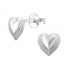 7mm 3D Layered Heart Sterling Silver Ear Studs