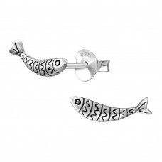 Sardine Fish Sterling Silver Oxidized Ear Studs