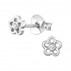Flower 4mm Sterling Silver Ear Studs with Crystal 2x