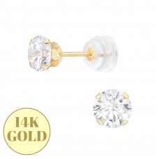 5mm Snap-in 14k Solid Gold Ear Studs with Round 3A Grade Cubic Zirconia
