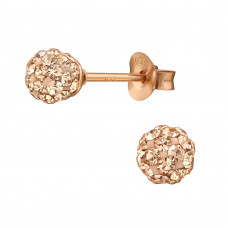 5mm Ball Sterling Silver Rose Gold Plated Ear Studs with 56x Crystal