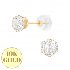 5mm 3A Grade Cubic Zirconia 6 Prong 10K Gold Ear Studs
