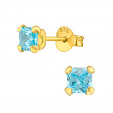 Silver Square 4mm Basic Ear Studs with Cubic Zirconia