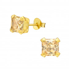 Silver Square 6mm Basic Ear Studs with Cubic Zirconia