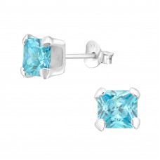 Silver Square 6mm Ear Studs with Cubic Zirconia