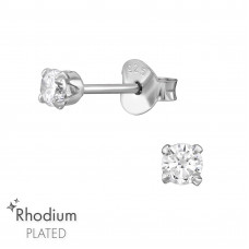 Round 3mm 4 Prong Sterling Silver Basic Ear Studs with Cubic Zirconia