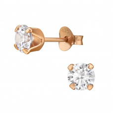 5mm Sterling Silver Rose Gold Plated Ear Studs with Round 4 Prong Cubic Zirconia