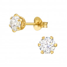 Round 5mm Sterling Silver Basic Ear Studs with Cubic Zirconia
