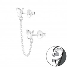 6mm Butterfly Ear Jacket with 3mm Hanging Chain Sterling Silver