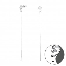 Leaves Sterling Silver Ear Studs with 8x Cubic Zirconia and 60mm Hanging Chain