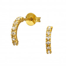 Half Hoop Sterling Silver Gold Plated Ear Studs with 14x Crystal