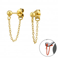 3mm Ball Sterling Silver Ear Jacket and Connector Earrings with Hanging Chain