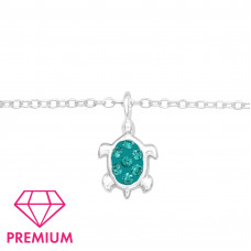 Children's Silver Turtle Bracelet with Crystal