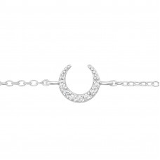 Silver Crescent Moon Bracelet with Cubic Zirconia