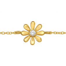 10mm Flower Sterling Silver Gold Plated Bracelet with Cubic Zirconia
