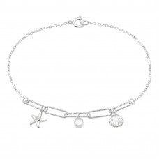 Shell and Starfish Sterling Silver Bracelet with Crystal and Imitation pearl