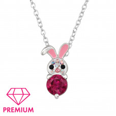 Rabbit Children's Sterling Silver Necklace with Epoxy and Cubic Zirconia and Crystal