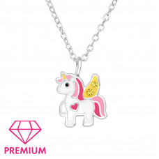 Unicorn Children's Sterling Silver Necklace with Crystal and Epoxy