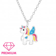 Unicorn Children's Sterling Silver Necklace with Crystal and Epoxy